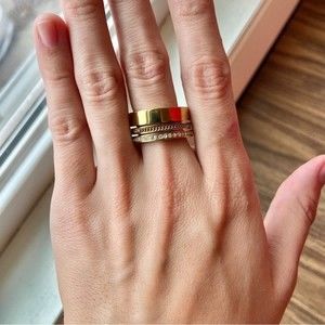 Michael Kors Pave Crystal Gold Tone Triple Stack Barrel Ring Chunky